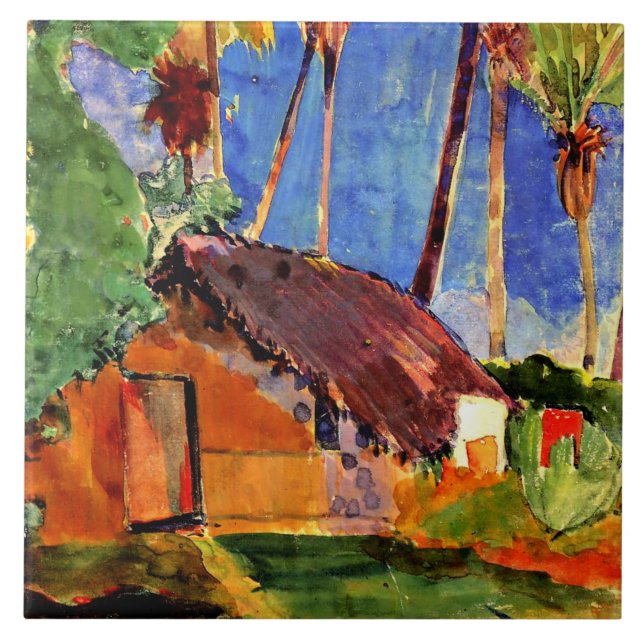 Gauguin - Thatched Hut under Handflatan Kakelplatta (Framsidan)