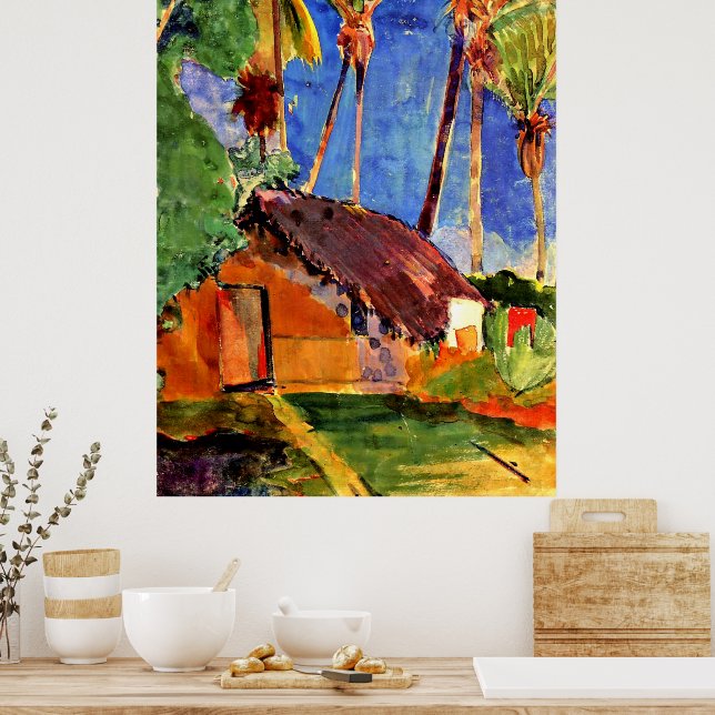 Gauguin - Thatched Hut under Handflatan Poster (Kök)