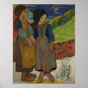 Gauguin - två bretonska flickor vid havet 1889 poster