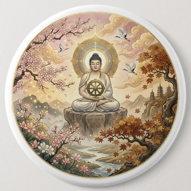 Gautam Buddh Meditation Konst Knapp - Fredlig Dham (Framsida)