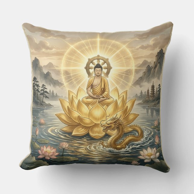 Gautam Buddh Meditation Konst Kudde - Fredlig Dham (Framsida)