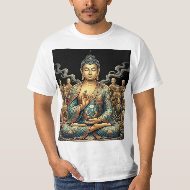 Gautam Buddh Meditationskonst T-Shirt - Fredlig Dh (Framsida)