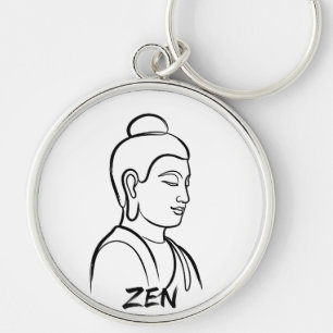Gautam Buddha minimalistisk Zen-linjegrafik Silver Rund Silverfärgad Nyckelring