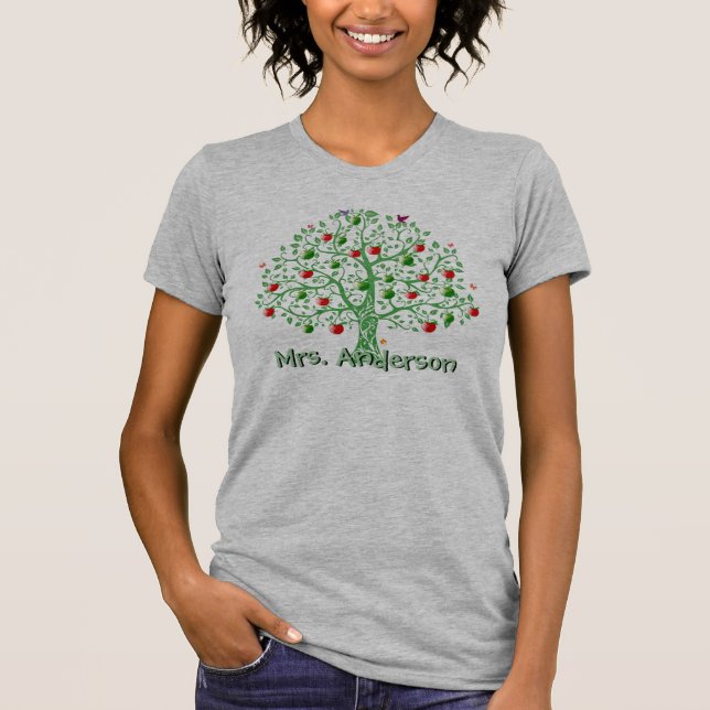 Gåva för lärare för namn för Apple trädpersonlig T-shirt (Framsida)