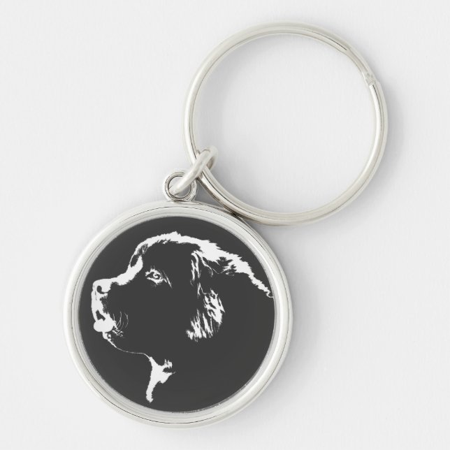 Gåva för Newfoundland hundKeychain Newfoundlander Rund Silverfärgad Nyckelring (Framsidan)