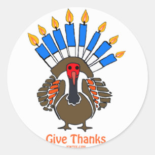 Gåva för Thanksanukkah Thanksgivukkah kalkonmeno Runt Klistermärke