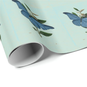 Gåva för vintageblåttfjäril som slår in papper presentpapper