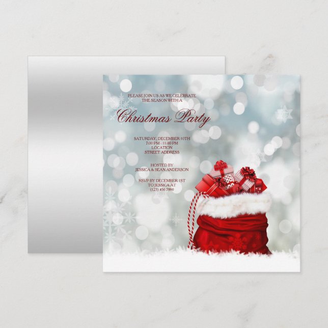 Gåva Fylld Tomten Säck Jul Inbjudningar (Fram/baksida)