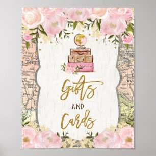 Gåva Kort Resa Karta Bröllopsfest Gammel Pion Poster