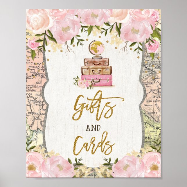 Gåva Kort Resa Karta Bröllopsfest Gammel Pion Poster (Framsidan)