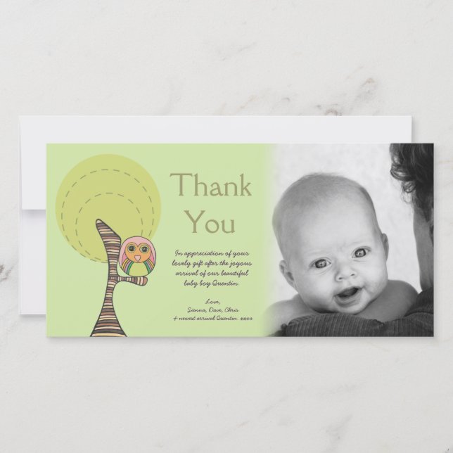 Gåva Photocard för ankomst för ugglatacknyfödd Tack Kort (Framsida)
