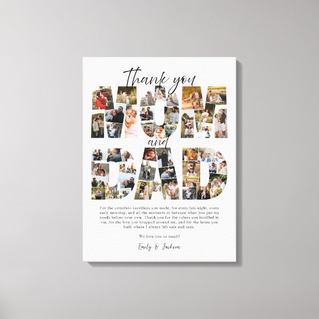 Gåva till mamma och pappa Foto Collage Familjebild Canvastryck (Framsida)