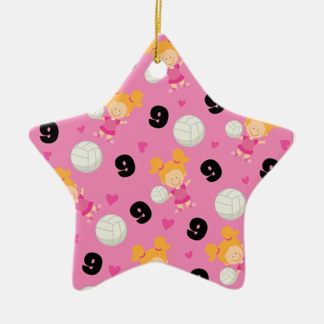 Gåvaidén för flickavolleybollspelare numrerar 9 julgransprydnad keramik (Framsidan)