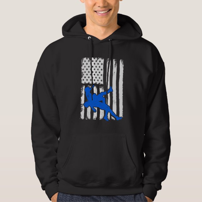 Gåvan för brottningUSA flaggablått tänder Hoodie (Framsida)