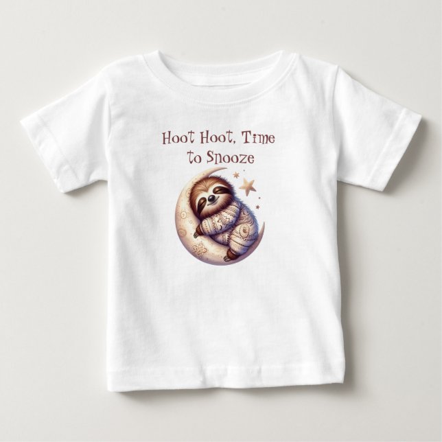 Gåvärd Sloth & Måne Baby trasa T Shirt (Framsida)