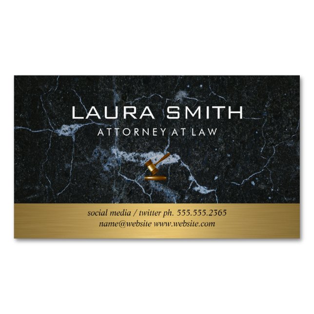 Gavel Icon | Attorney | Metallisk Guld | Marble Magnetiska Visitkort (Framsida)