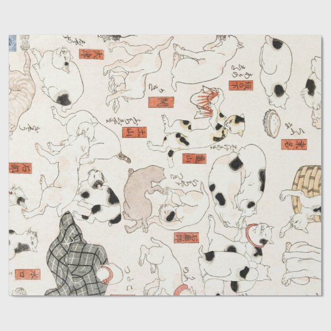 GAVEPAPPERING JAPANSKT TRYCK KATTER PRESENTPAPPER (Platt)