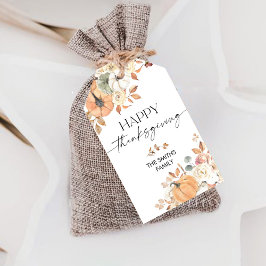 Gavetypskylt med rustika pumpor för Thanksgiving Presentetikett