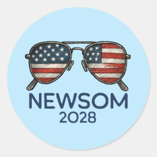Gavin Newsom 2028 för president Sunglass Runt Klistermärke