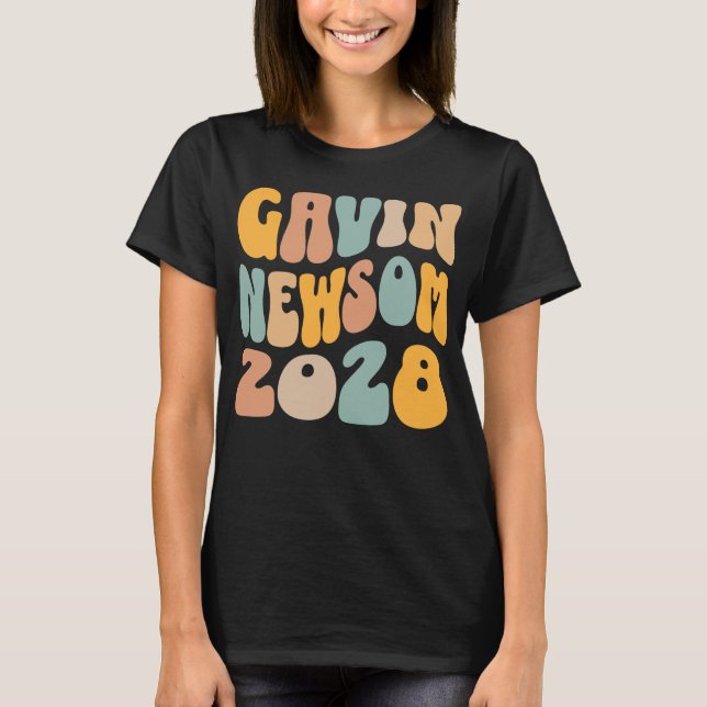 Gavin Newsom 2028 För talman Vågigt text T Shirt (Framsida)
