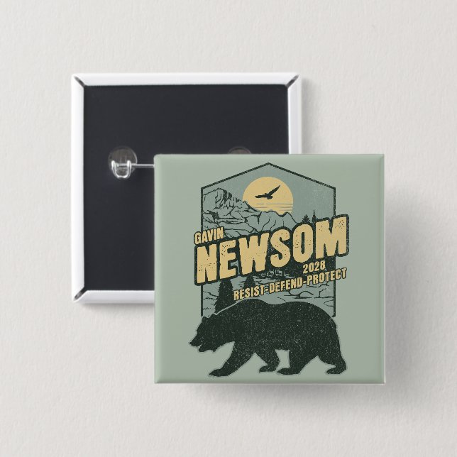 Gavin Newsom 2028 Motstå Skydda Försvara Knapp (Framsida & baksida)