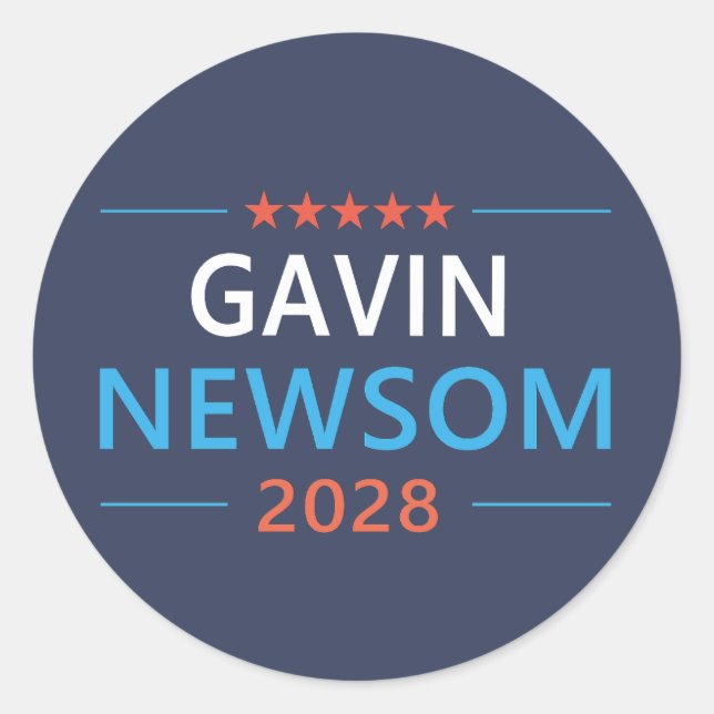 Gavin Newsom 2028 Runt Klistermärke (Framsida)