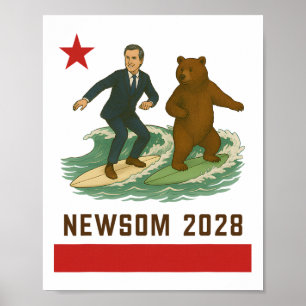 Gavin Newsom 2028 Val California Flagga Surfing Poster