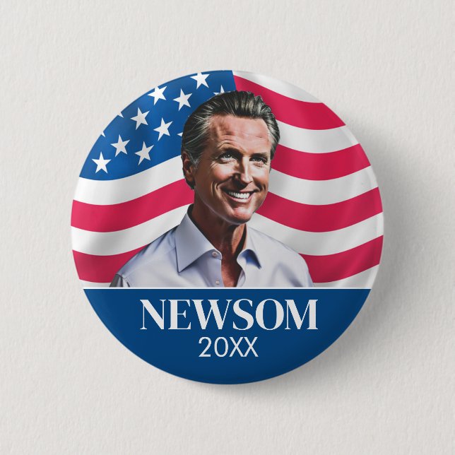 Gavin Newsom Kampanj Photo med Flagga Knapp (Framsida)
