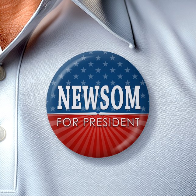 Gavin Newsom Kampanj Stars och stripes Knapp (Gavin Newsom 2024 Button - Great Campaign and Rally button for the Next Election)