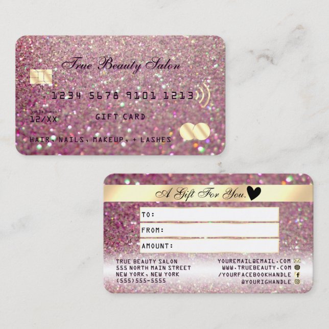 Gåvkort för Sparkly Ro Rosa Guld Glitter Kredit Visitkort (Fram/baksida)