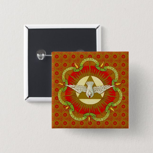 Gåvor av Heliga Spirit (BK 026) Square Knapp (Framsida & baksida)