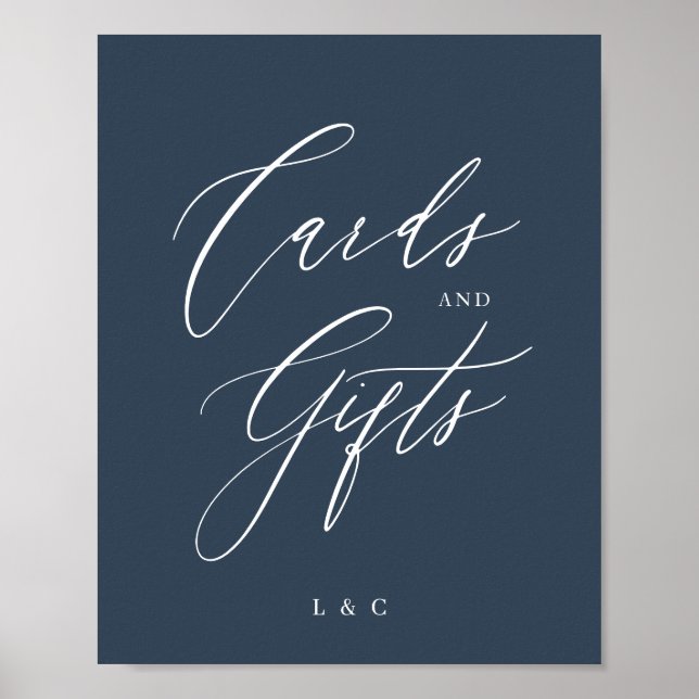Gåvor för blå vita Elegant bröllop-kort Poster (Framsidan)
