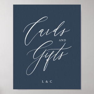 Gåvor för blå vita Elegant bröllop-kort Poster