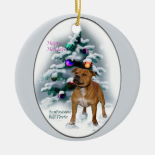 Gåvor för jul för Staffordshire tjurTerrier Julgransprydnad Keramik