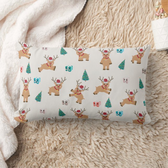 Gåvor från Cute Jul-Julafton och Träd-Mönster Lumbarkudde (Filt)
