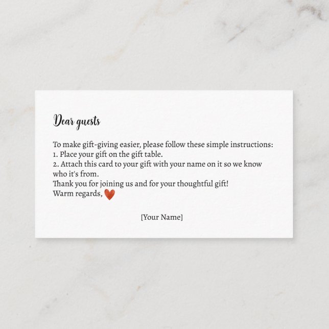 Gåvor Instruktioner Höst Teddybjörn Baby Shower Tilläggskort (Baksida)