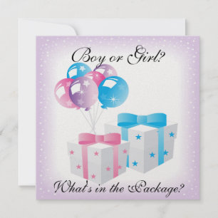 Gåvor och ballonger Baby Gender Reveal Party Invit Inbjudningar