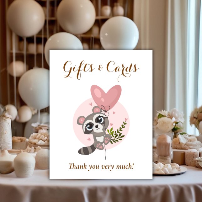 Gåvor och kort för minimalistiskt cute Raccoon Bab Poster (Minimalist Cute Raccoon Baby Shower Gifts & Cards Poster)