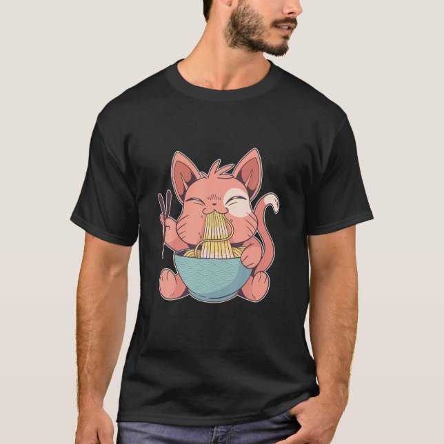 Gåvor till Anime Älskare Ramen Cat Neko Anime Kawa T Shirt (Framsida)