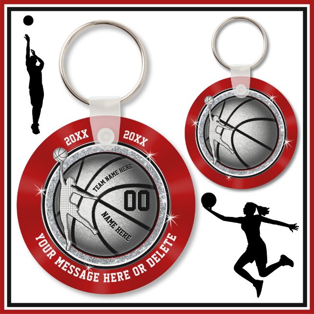 Gåvor till Flickor Basketboll Players, Red and Whi Nyckelring (Basketball Bag Tags. Basketball  goodie bag ideas. Red, Basketball Theme Party Favors for Girls. )