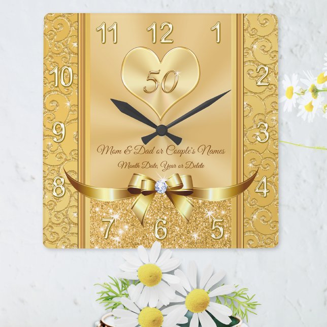Gåvor till föräldrar 50:e Bröllop-årsjubileet Fyrkantig Klocka (50th Anniversary Clock.)