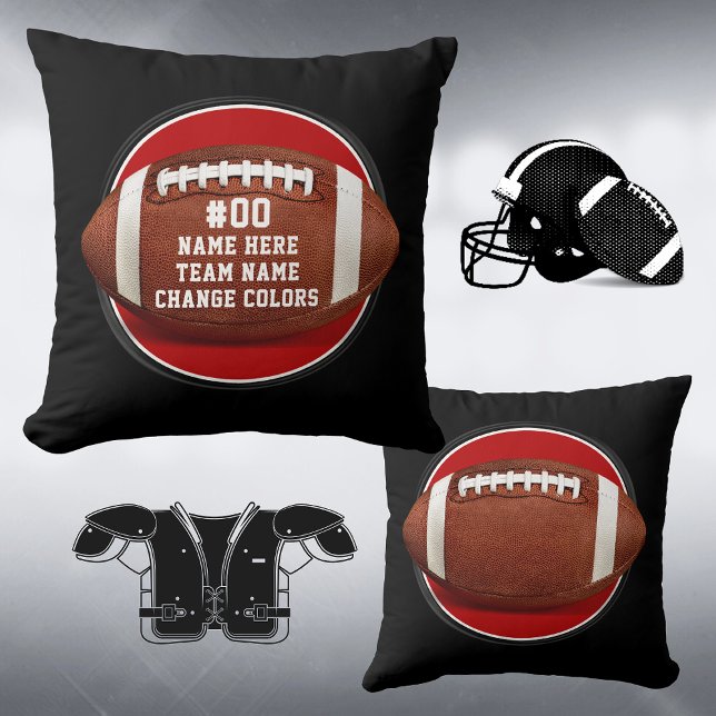 Gåvor till högre fotbollsspelare, fotbollsplan kudde (Gifts for Senior Football Players, Personalized Football Pillows. Red, Black, Football Bedroom Decor)