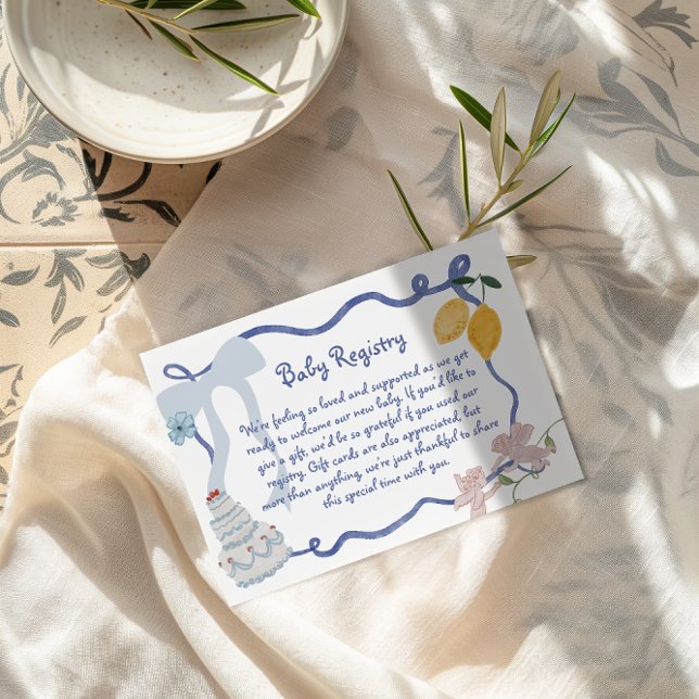 Gåvoregisterdetaljer för pojke med citrontema tilläggskort (Italian Lemon Boys Baby Shower Registry Request Enclosure Card)