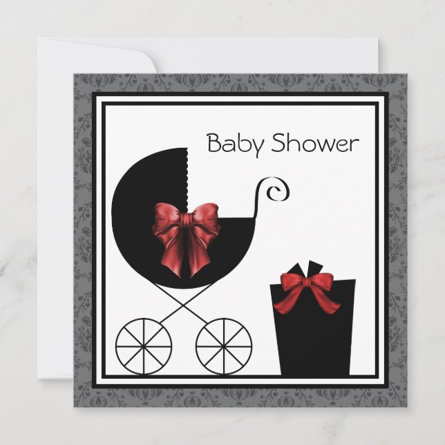 Gåvovagn Röda Svarta Baby Shower Inbjudningar (Framsida)