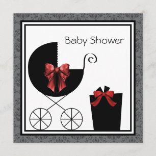 Gåvovagn Röda Svarta Baby Shower Inbjudningar