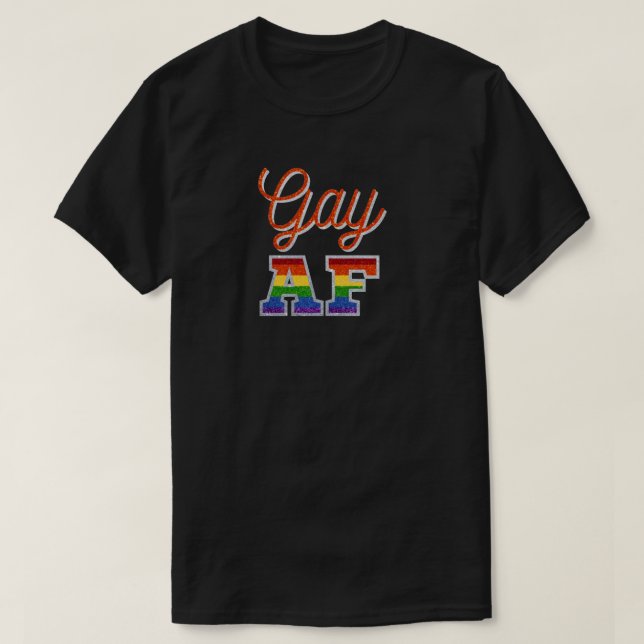 Gay AF Orange Rainbow Glitter T Shirt (Design framsida)