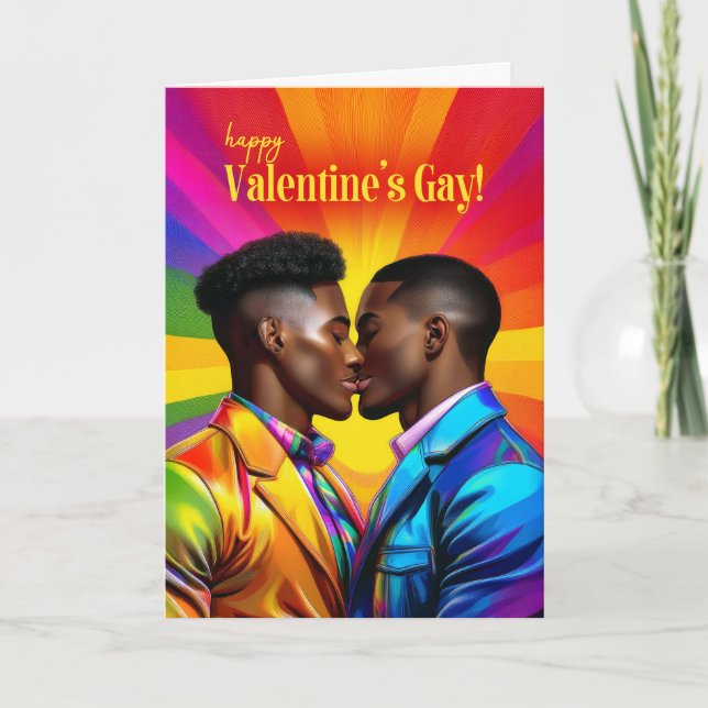 Gay African American Rainbow Pop Valentine Day Helgkort (Framsida)