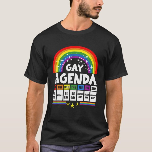 Gay Agenda Funny Queer Pride Gift Lesbisk Bi T Shirt (Framsida)