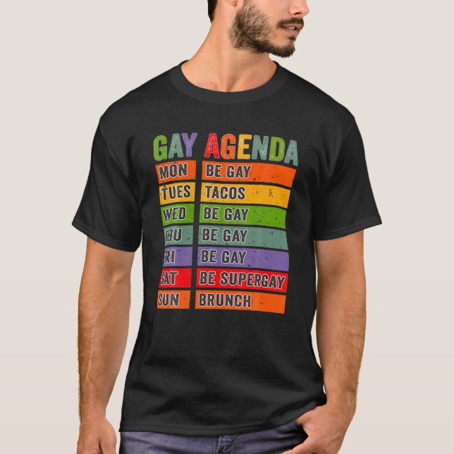 Gay Agenda Funny Rainbow Gay pride T Shirt (Framsida)