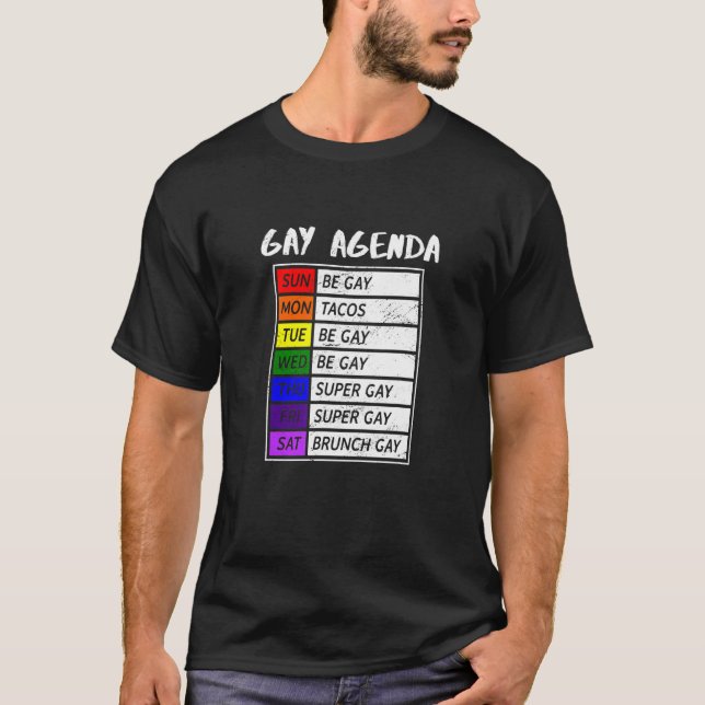 Gay Agenda Pride Month Gay pride Flagga LGbt Commu T Shirt (Framsida)